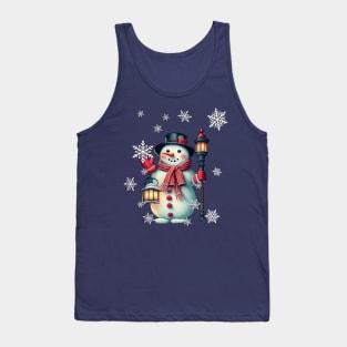 Snowman Cute Snowmen Snowflakes & Lampost Design Tank Top